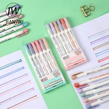 

JIANWU 6 Pcs/Set Creativity Double Head Hook Line Highlighter Kawaii Stationery Markers Scrapbooking Diary Painting Pen Supplies