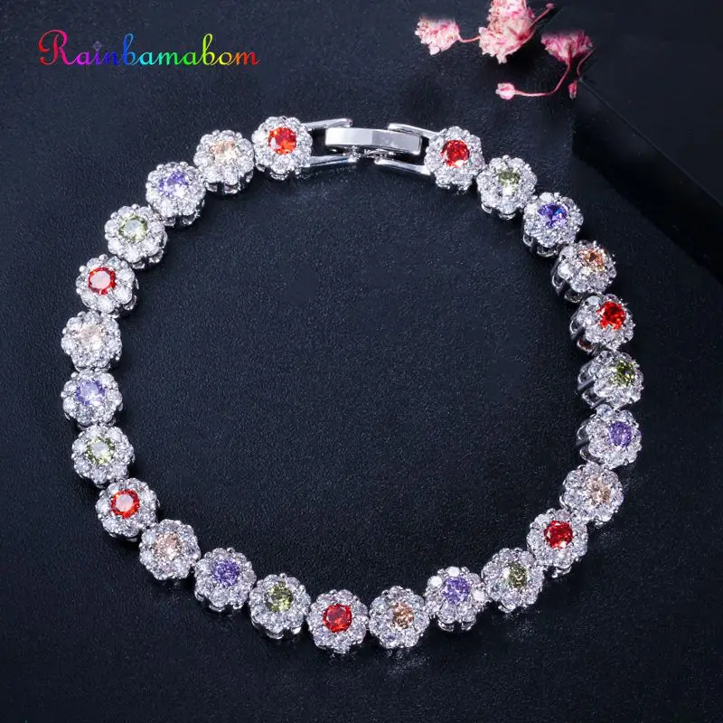 

Rainbamabom 925 Sterling Silver Sapphire Emerald Gemstone Birthstone Bangle Charm Flower Bracelets Women Fine Jewelry Wholesale