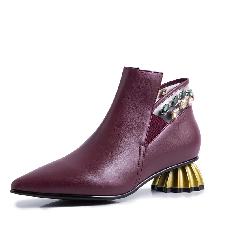 WETKISS/прозрачные ПВХ ботильоны; женские ботинки из коровьей кожи; обувь с острым носком; женская обувь на толстом каблуке с кристаллами; Женская Осенняя обувь года - Цвет: Бордовый