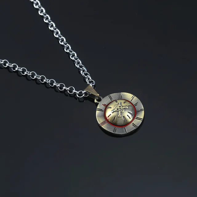 Anime One Piece Metal Necklace Luffy Ace Pirate Skull Hat Pendant Chain Choker Man Cartoon Necklaces Charm Jewelry Collar Gift bronze culian