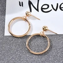Goldene Silber Farbe Großen Kreis Tropfen Baumeln Ohrringe für Frauen Glatte Große Ring Wilde Trendy Ohrringe Zubehör Mode