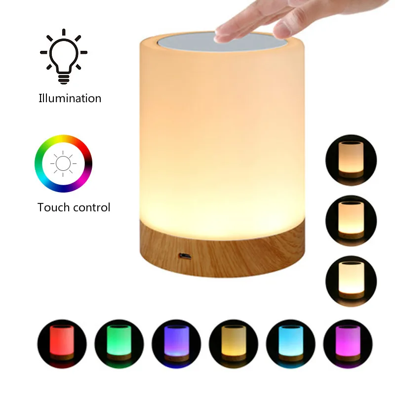 

Smart LED Touch Control Night Light Portable Intelligent Induction Dimmer Bedside Lamp Dimmable RGB Color Change Table Lamp