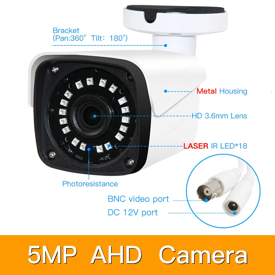 2ch 5MP AHD комплекты системы видеонаблюдения CCTV безопасности Гибридный DVR наружная металлическая пуля AHD камера видеонаблюдения P2P XMEYE 5MP комплекты