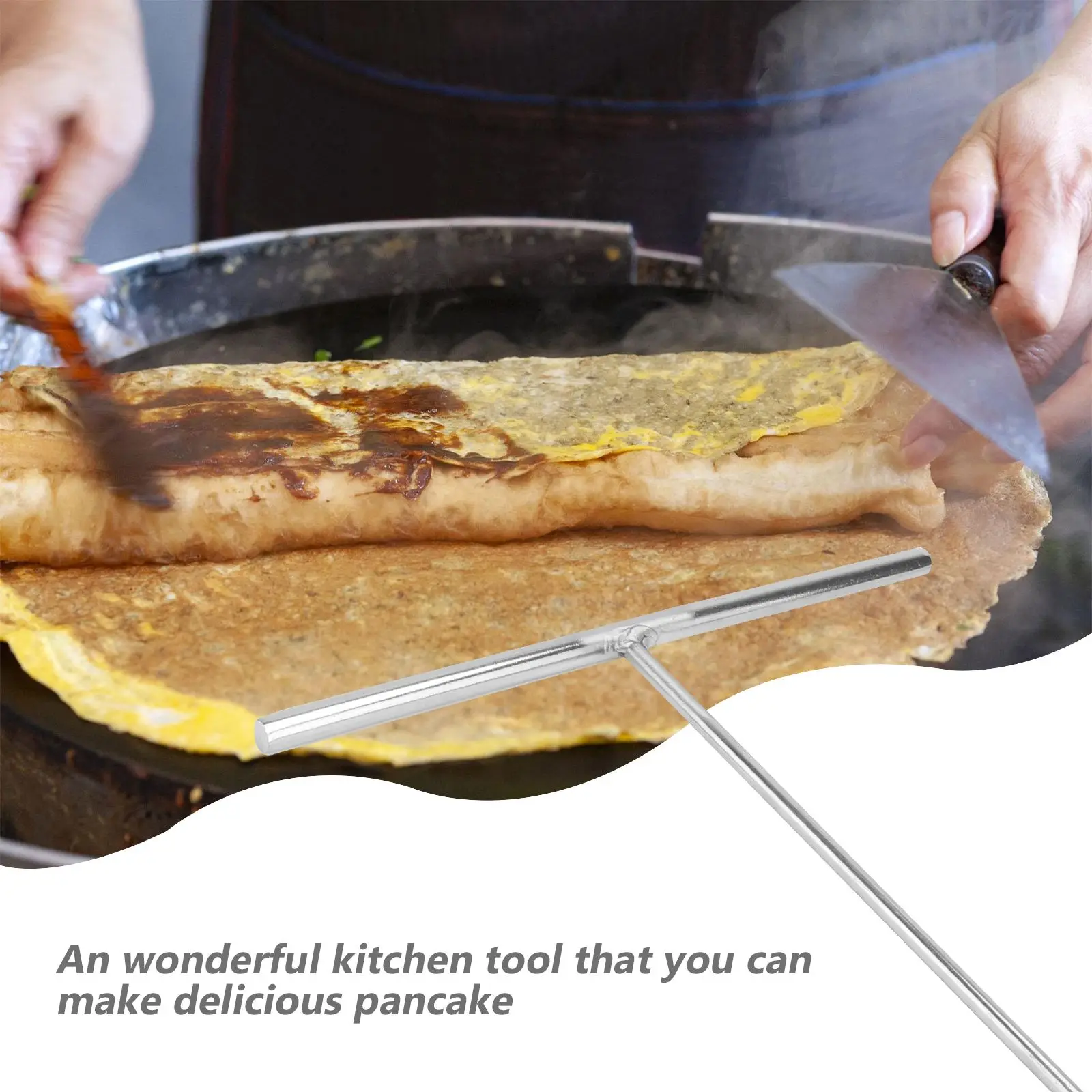 Wisebom Spalmatore per Crepe e Spatola Crepes, Stendi Crepes a Forma di T Distributore di Crepes in Acciaio Inox, Crepe Spreader Espatula per Crepes Pancake Turner Strumento per Crepe Pan Maker
