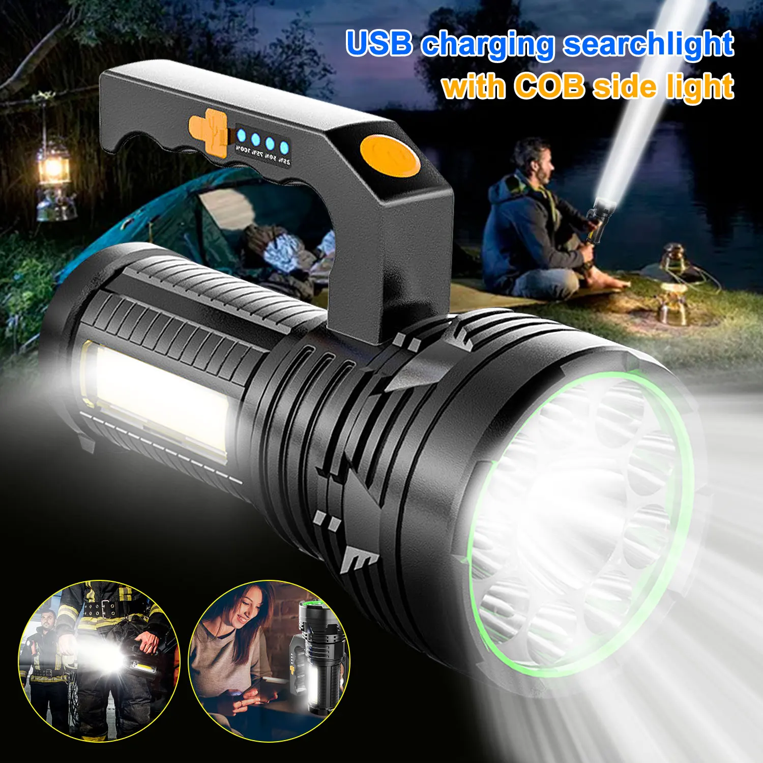 Portable LED Torch Flashlight Head COB Side Light USB Rechargeable Searchlight 