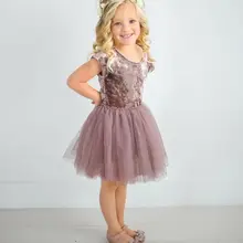 Милая бархатная одежда для маленьких девочек кружевное платье-пачка из тюля повседневные праздничные платья с длинными рукавами Months-5Years