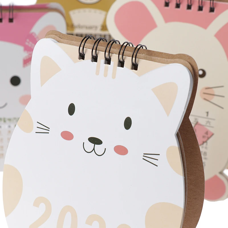 Прекрасный 2020 мультяшный мини-медведь, кролик, мышь, кошка, настольный бумажный календарь, двойной ежедневный планировщик, настольный