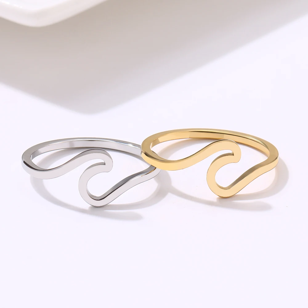 316L Stainless Steel Ring Fashion Simple Wave Rings for Women White Gold Color Wedding Party Jewelry Ladies Gifts Dropshippping