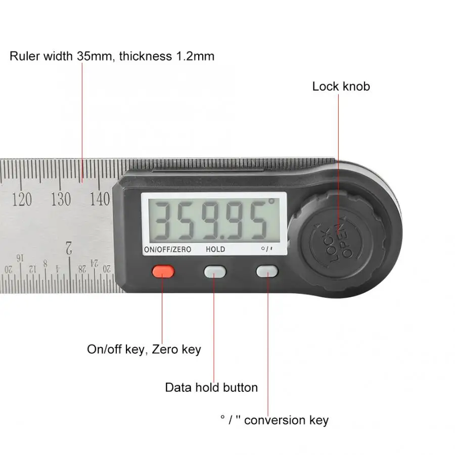 Цифровой Дисплей угловой измерительный прибор 2-в-1 «собирая цветы» угломерный инструмент 0-360 градусов правитель транспортир