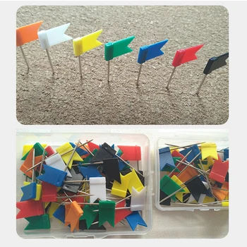 

100 Pcs Notice Cork Board Map Plastic Pin Flag Push Pins Marker Marking Thumbtack for Office School Supplies Wall Nails Photo