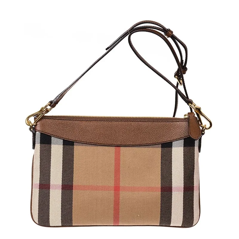 Best Buy Holding a women's bag classic canvas plaid one-shoulder oblique bag hit the color matching leather envelope bag