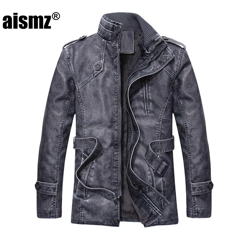 Aismz кожаная куртка Для мужчин Зимние пальто, Куртки утепленные 65% PU Повседневное молния Костюмы мужского размера плюс L-4XL Q7