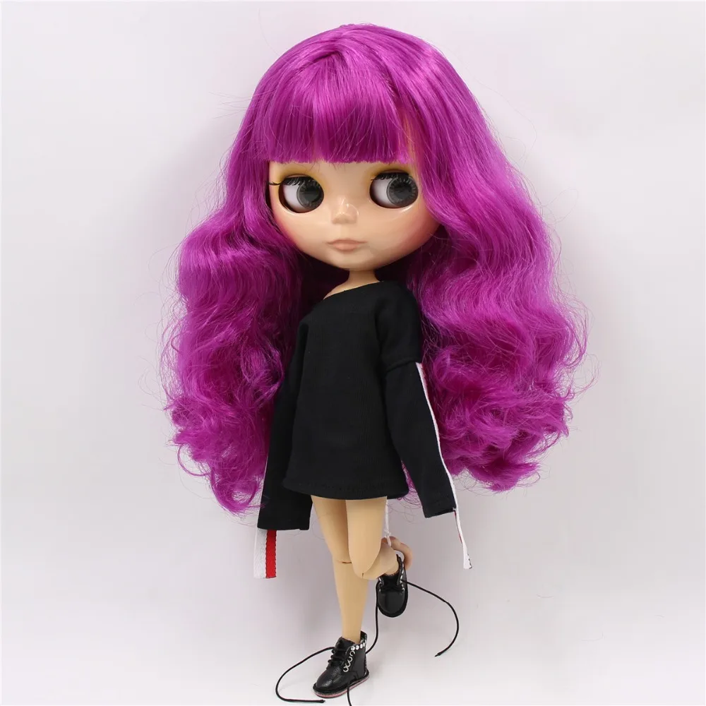 Neo Blythe Doll with Purple Hair, Tan Skin, Shiny Cute Face & Factory Jointed Body 1