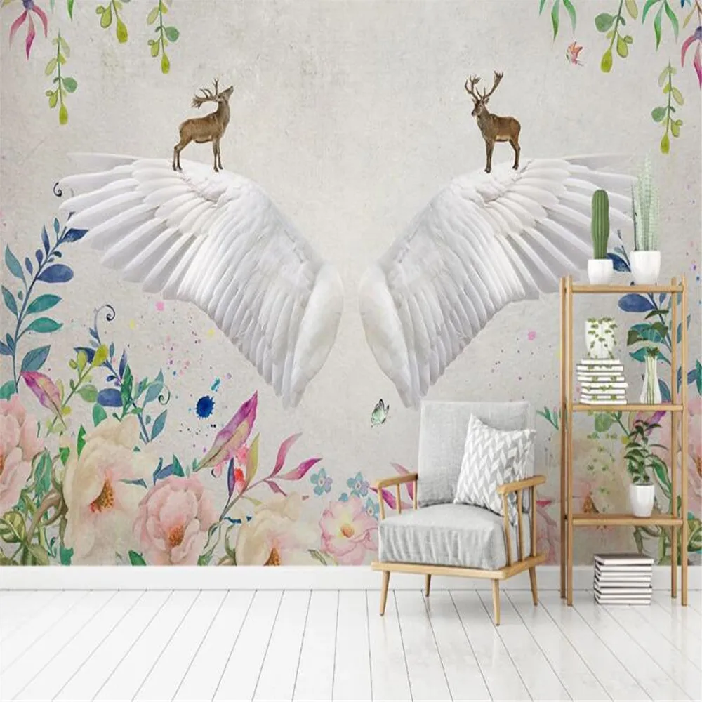 

milofi manufacturers custom wallpaper mural 3D atmospheric wings elk watercolor plant TV background wall