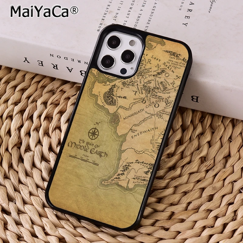 Funda de teléfono con mapa de la Tierra Media LOTR, para iPhone 14, 15, 7, 8 plus, XR, XS, 11, 12, 13 pro max, Samsung Galaxy S21, S22