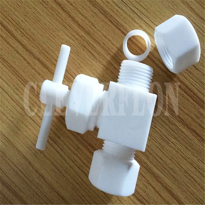 Corrosion resistant white pipe union 2 way PTFE needle valve