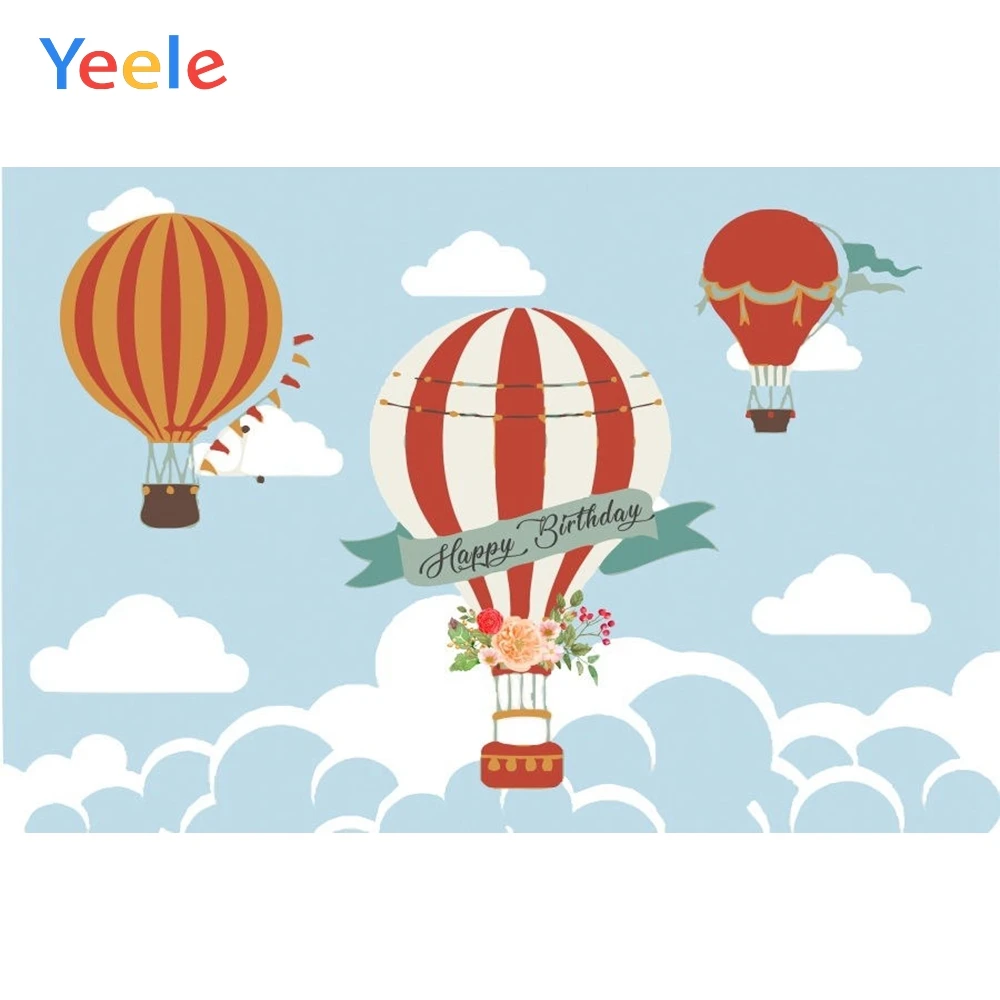 

Cartoon Hot Air Balloon Backdrop Newborn Baby Shower Kids Birthday Party Custom Vinyl Photography Background For Photo Studio