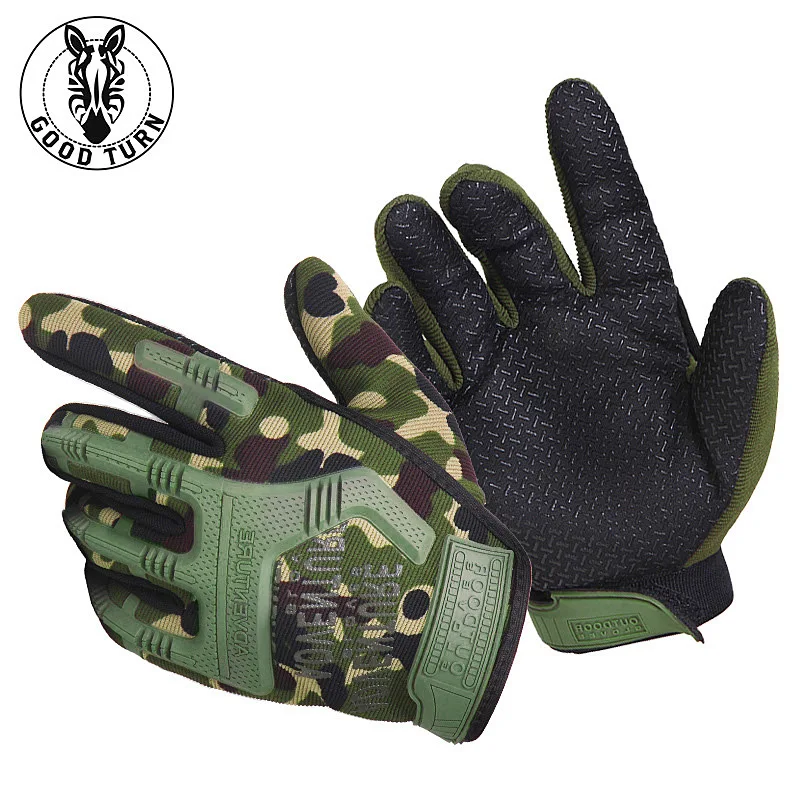 Тактические перчатки с уплотнением, мужские перчатки с полным пальцем, для активного отдыха, для борьбы с террором, армейские перчатки для фанатов, тактические перчатки для верховой езды, нескользящие спортивные перчатки - Цвет: Camouflage