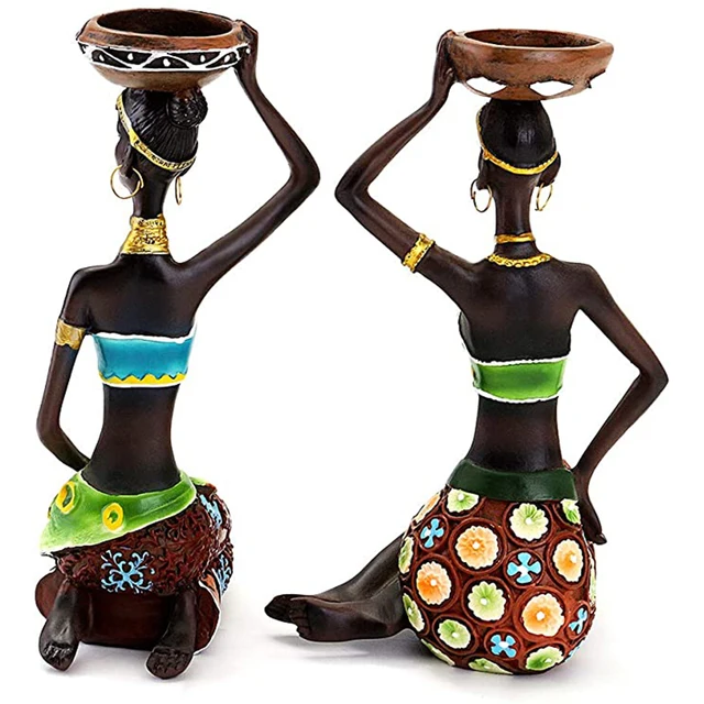 Statue Sculpture Candleholder African Figurines  3