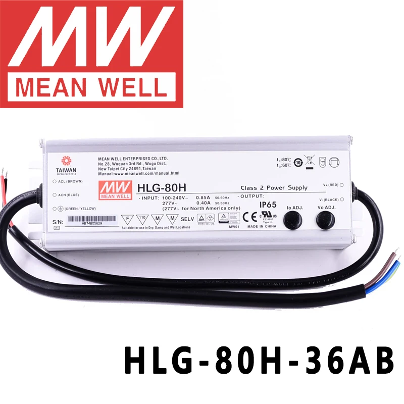 

Оригинальная HLG-80H-36AB Mean Well для улицы/high-bay/Теплицы/parking meanwell 80 Вт постоянное напряжение с драйвером постоянного тока для светодиода