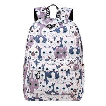 

LJL-Waterproof Cat Printing Backpack Women School Students Back Pack Female 14-15.6 Inch Laptop Cute Book Bag for Girls