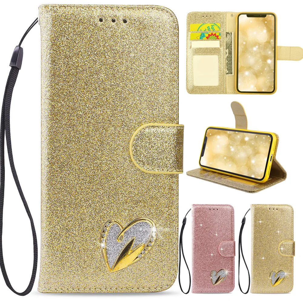 

L-FADNUT Flip Stand Wallet Leather Case For iPhone Xr X Xs Max Bling Glitter Bumper Cover For iPhone 7 Plus 8 6S 6 Plus 5 S SE