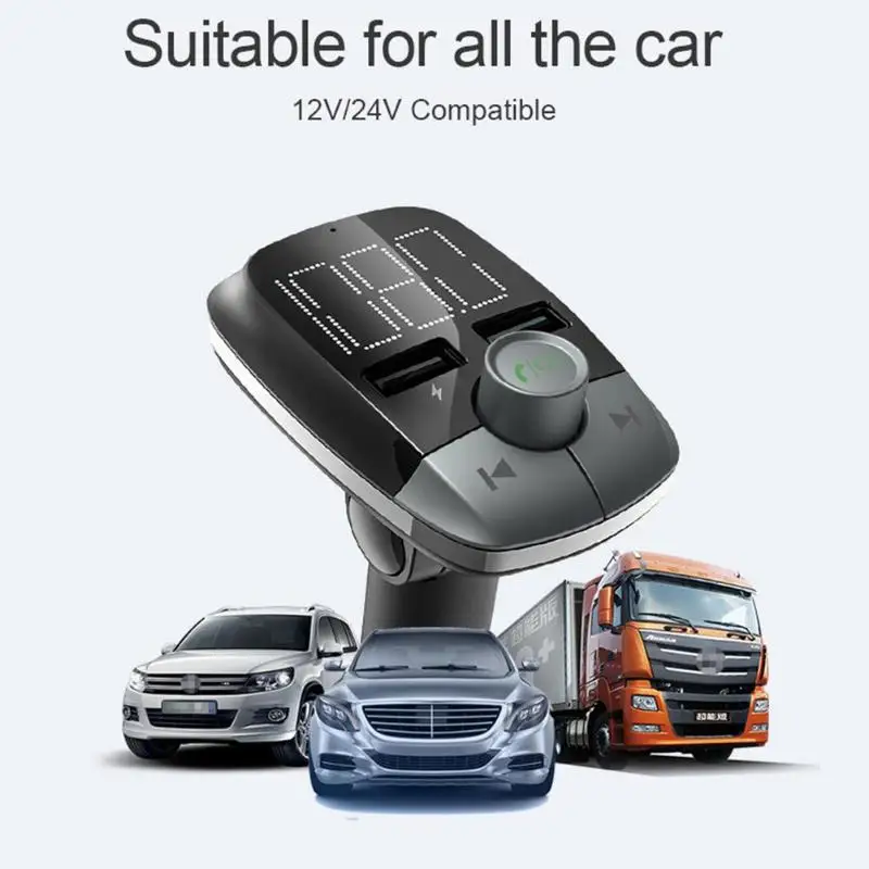 VODOOL T50 автомобильное Bluetooth 2.4A зарядное устройство для устройства handsfree 2 USB MP3-плеер fm-передатчик один клик управление отклонено Hands-Free повторный набор