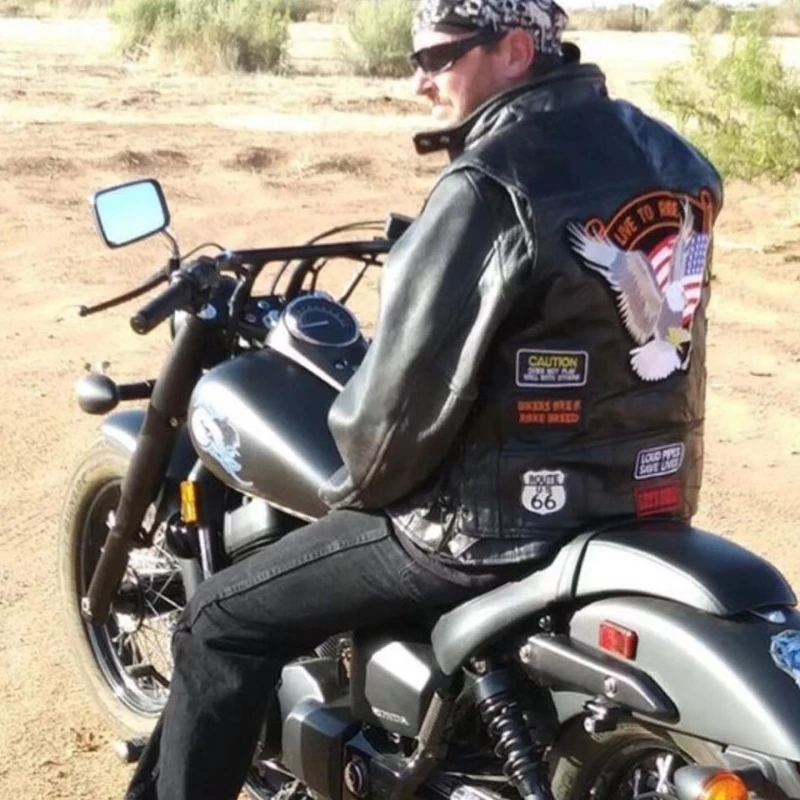 Chaleco de cuero para motociclista para hombre, estilo clásico, color negro