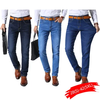 

2020 New Men's Classic Style Jeans Business Casual Stretch Slim Denim Pants Light Blue Black Trousers Male Brand