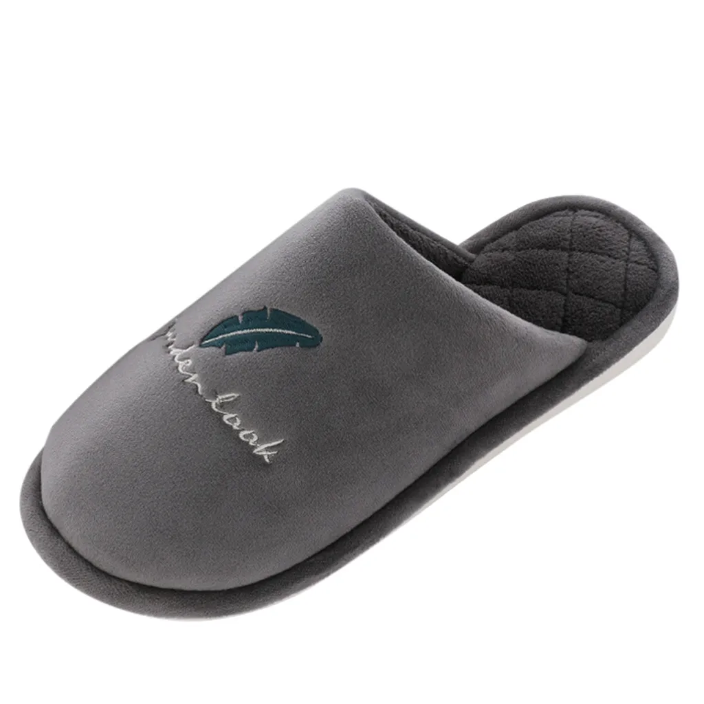 

Solid Color Printed Flock Men's Warm Non-slip Floor Flats Home Bedroom Slippers Soft Couples Indoor Shoes sapato masculino