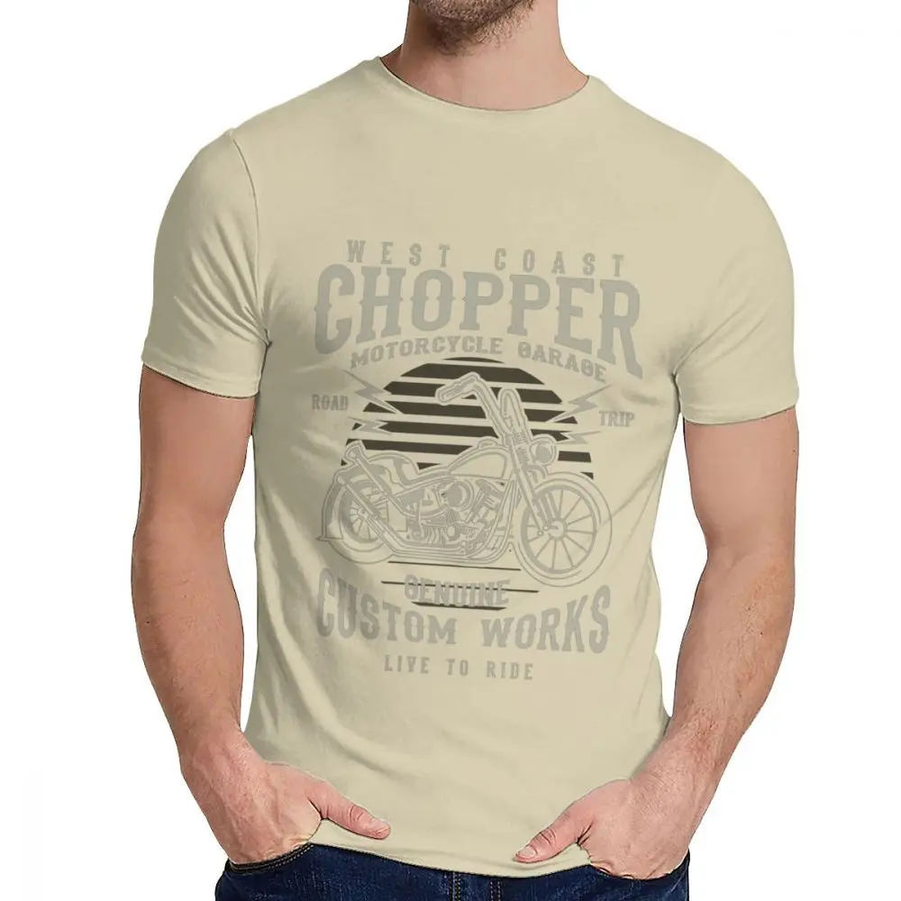 Мужские футболки Кафе Гонщик Футболка Мотоцикл Чоппер удобная мода Crewneck Винтажная Футболка - Цвет: Хаки