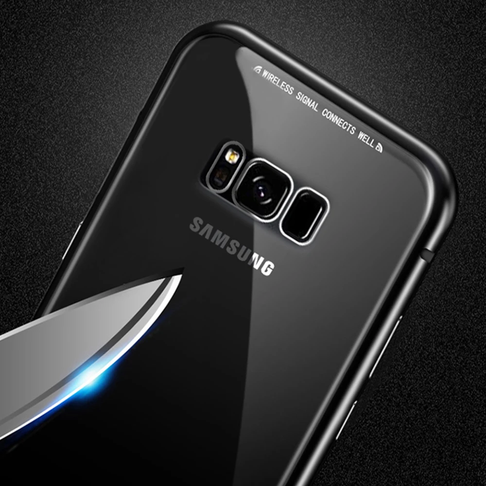 Металлический магнитный чехол для Samsung Galaxy S8 S9 S10 plus A50 M20 для iphone 6 7 8 plus XS X Закаленное стекло задняя Магнитная крышка