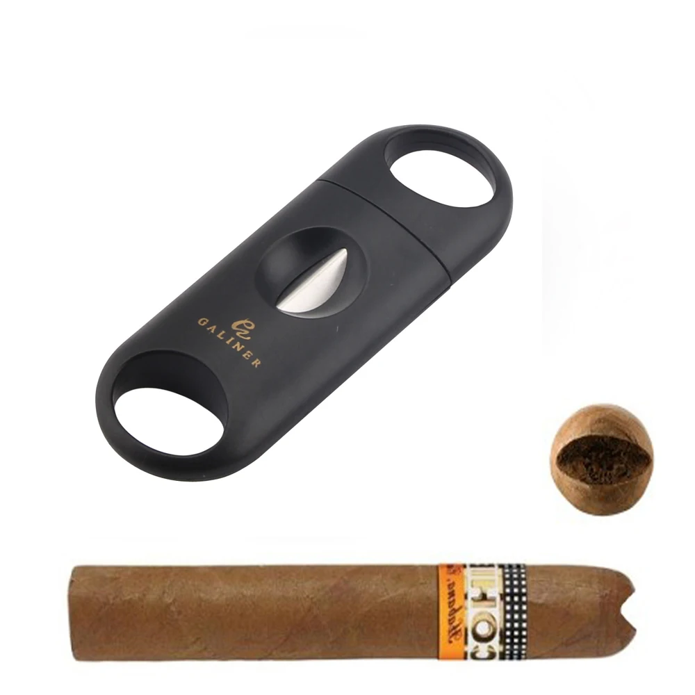 

COHIBA Plastic Cigar Cutter Stainless Steel Sharp Accessories Guillotine Black Pocket Cigar Scissors