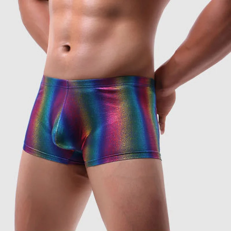 Sexy Men Tanks Tops Pants Boxer Shorts Rainbow Striped Male Stage Performance Costumes Gay Singlet Undershirts Lingerie Clubwear