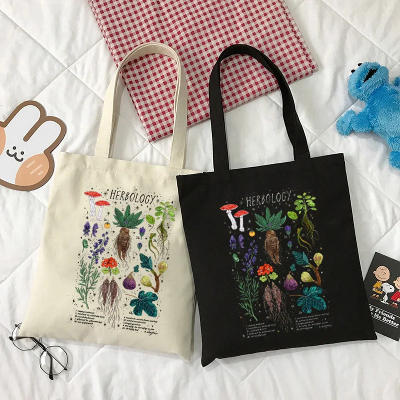 Mushroom Shoulder Bag Canvas Bag Harajuku Shopper Bag Fashion Casual Summer Shoulder Bags Tote Shopper Bag Border Collie