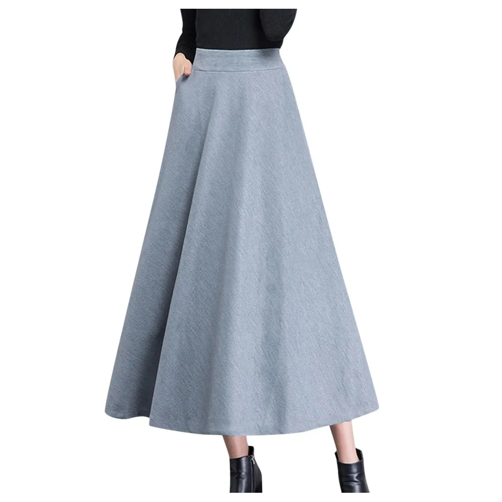 SAGACE в Корейском стиле модные однотонные шерстяные женские юбки в стиле casual Демисезонный женские Высокая Талия трапециевидные юбки Femininas