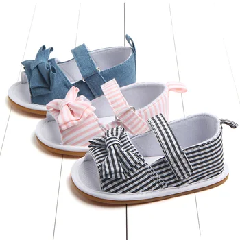 

0-18M Girls Summer Cute Tartan Princess Style Bowknot Breathable Non-slip Soft Bottom Cack First Walkers