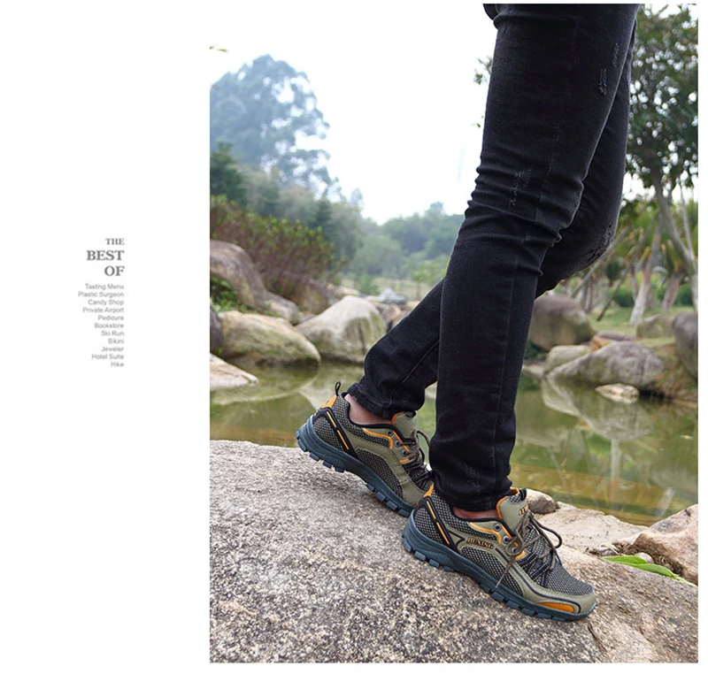 HUMTTO Men Hiking Shoes Non Slip Trekking Shoes Breathable Sneakers Mountain Climbing Shoes Wear Resistant Camping Shoes Male
