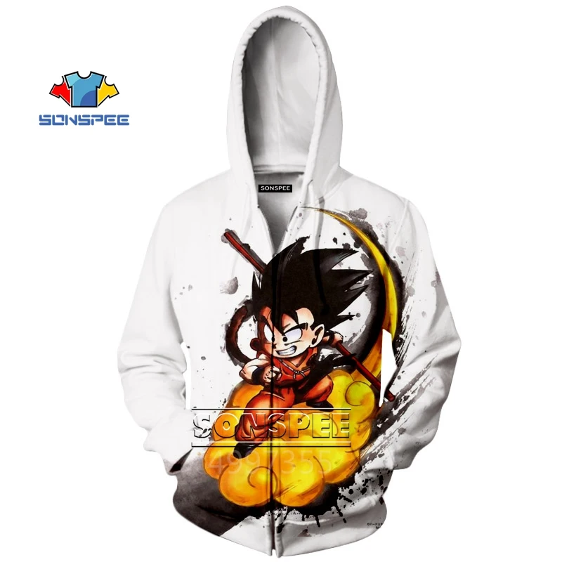 SONSPEE goku Harajuku/модные худи для мальчиков и девочек на молнии, худи с 3D принтом «Жемчуг дракона» для подростков, детская одежда, горячая распродажа, ZIP48