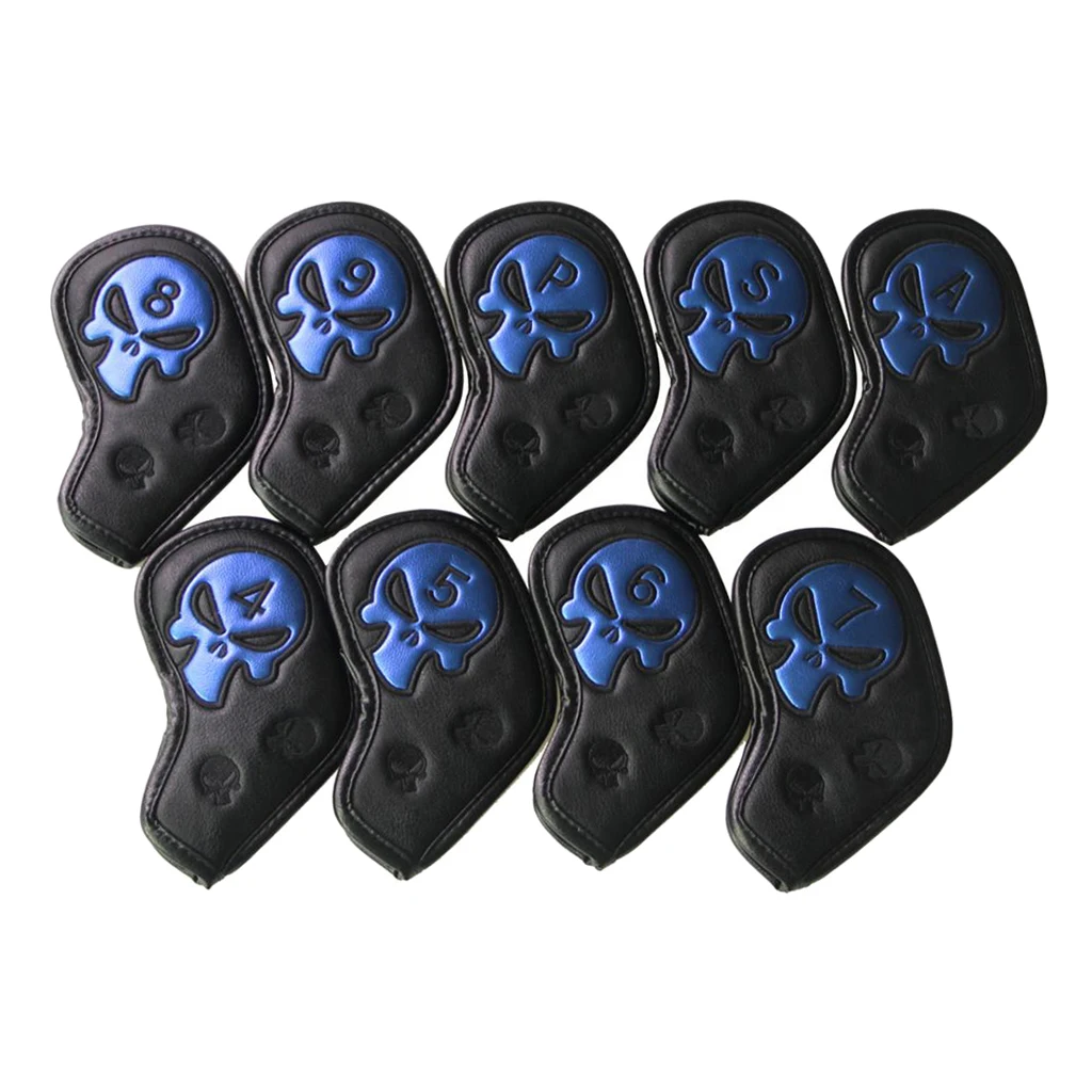 9Pcs Waterproof PU Skull Sports Golf Iron Head Cover Putter Protector Headcover- 2 Colors