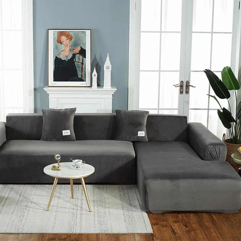 

3 Solid Color Sofa Cover Velvet Stretch Thick Sofa Cover Living Room Armchair Cover L-Shaped Seat Cover Washable Furniture