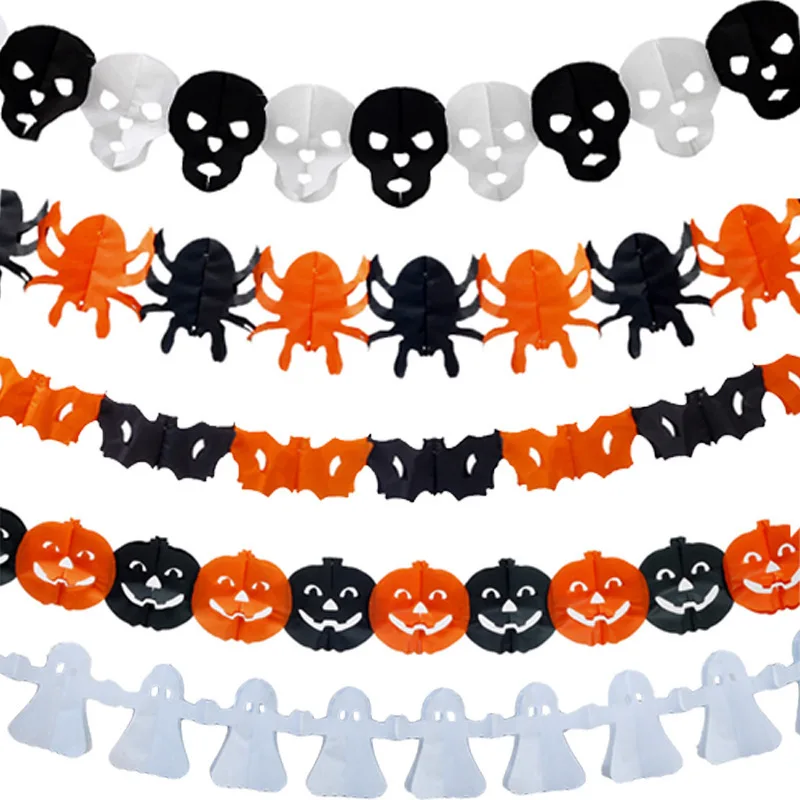 Halloween Paper Chain Garland Decor Scary Pumpkin Hanging Halloween Props New 