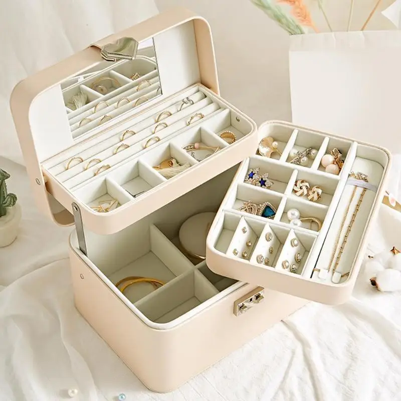 

High Quality Jewelry Box Organizer Storage Leather Holder Earrings Ring Necklace Case Protable Jewel Packaging Display Organizer