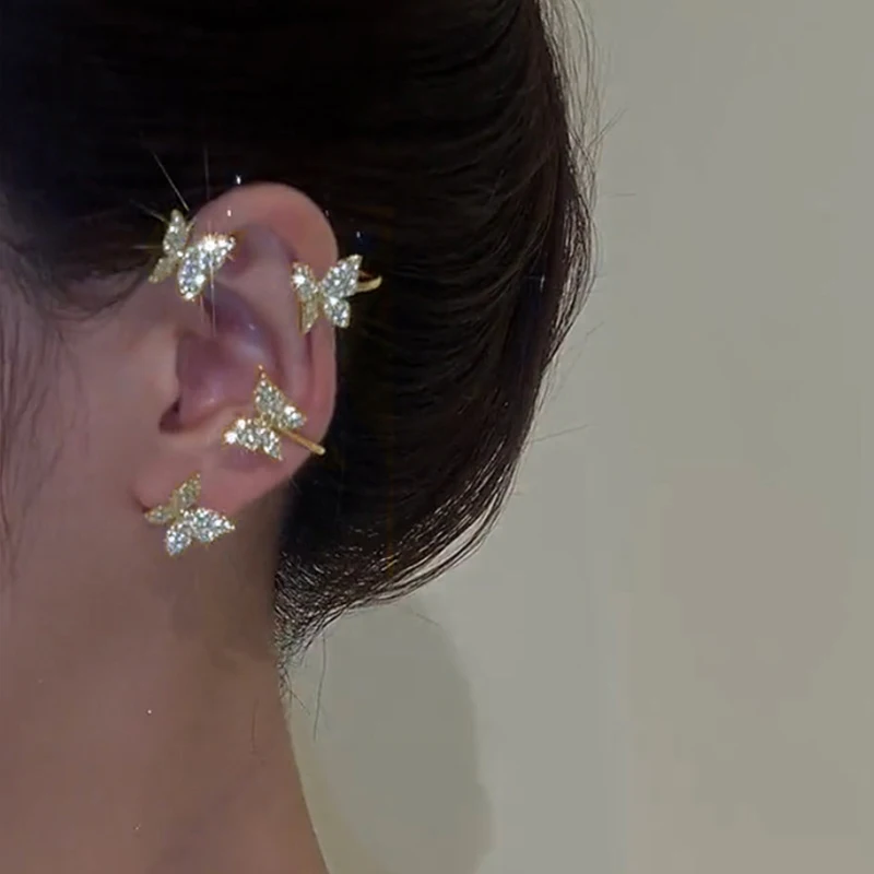 Ear Clip Earrings Silver Plated Metal Crystal Butterfly Ear Clips For Women Sparkling Zircon Ear Cuff Clip Earrings Wedding Girls Jewelry Gifts ear clip earrings clip earrings ear clip ear accessories