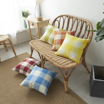 

Cotton And Linen Plaid Pillowcase Breathable Square Pillow Cover Living Room Cushion Cover N