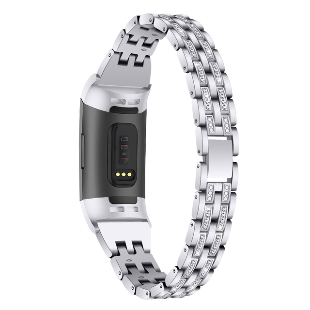 Fitbit Charge 3 five rows of two beads diamond Strap Stainless Steel Metal Wristband Watch Wrist band Strap Bracelet Replace