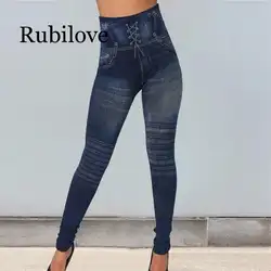 Rubilove, 2019 лосины из джинсовой ткани, полосатые леггинсы с принтом, Frauen Jean, тонкие леггинсы для фитнеса, эластичные леггинсы Nahtlose