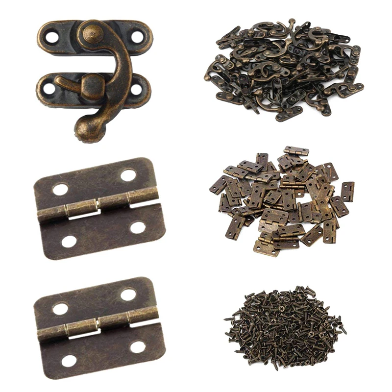 

80Pcs Small Box Hinges, 40 Sets Antique Right Latch Hook Hasp Wood Jewelry Box Hasp Catch Decoration Bronze Tone