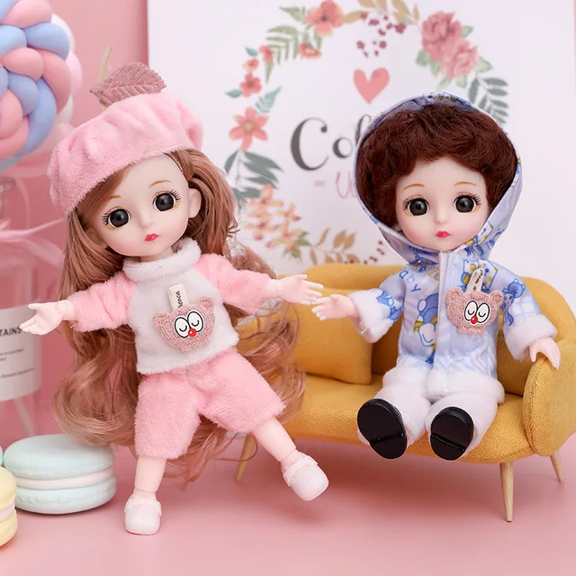 New 16 cm BJD Mini Doll 13 Movable Joint Girl Baby 3D Big Eyes Beautiful DIY Toy Doll with Clothes Dress Up 1/12 Fashion Doll 2