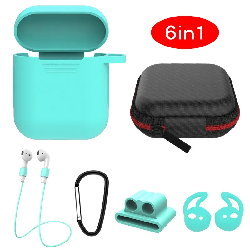 6 в 1 Аксессуары для Airpods футляр для наушников коробка для Apple Airpods беспроводная Bluetooth гарнитура Защитная беруши сумка для хранения - Цвет: mint green